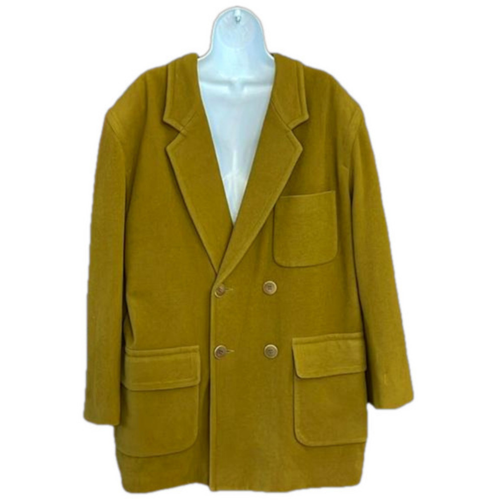Michael Winston Double Breasted Wool Cashmere Blend Blazer Olive Camel Medium
